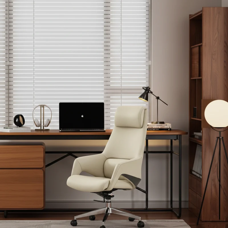Modern Luxury Ergonomic Executive Office Chair - Adjustable Height Swivel Leather Plywood Metal Desk Chair With Wheels, Reclining Function & Aluminum Base