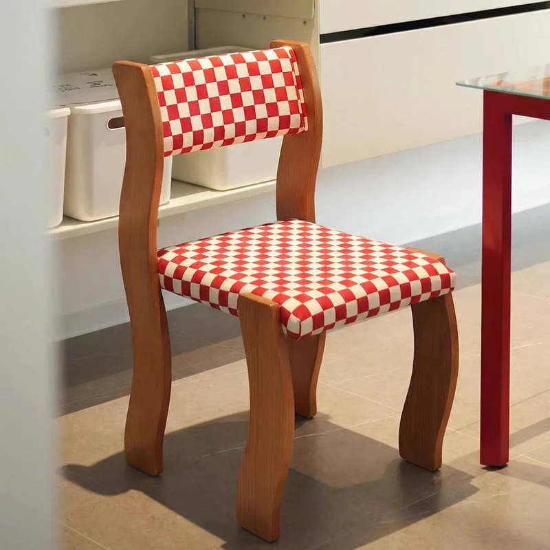 Traditional French Rubberwood Cotton Linen Curved Square Dining Chair With Backrest For Dining Room