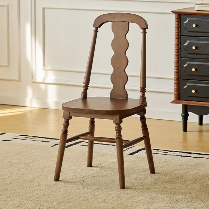 Traditional Vintage Rubberwood PU Leather Cylindrical Wave Square Dining Chair With Backrest For Dining Room
