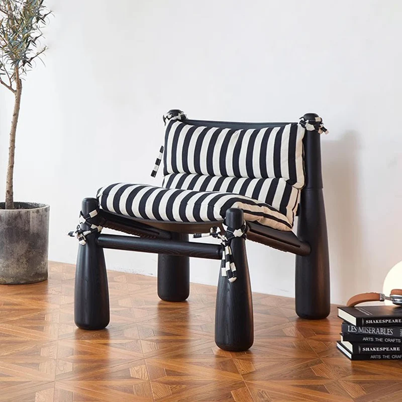 Contemporary Nordic Cotton-linen Saddle-Style Faux Leather Ash Wood Square Accent Chair Removable Cushion Backrest For Living Room