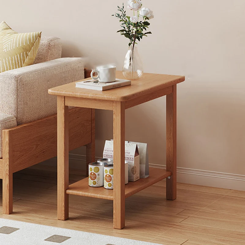 Traditional Chinese Rectangular Rubberwood End Table 2-Tier For Living Room