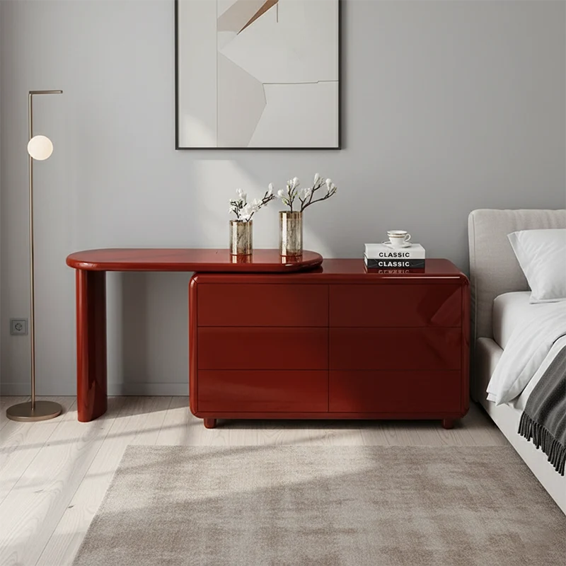 Stylish Red 6-Drawer Makeup Vanity - Nordic Design, Durable MDF & Solid Wood Particle Board For Bedroom