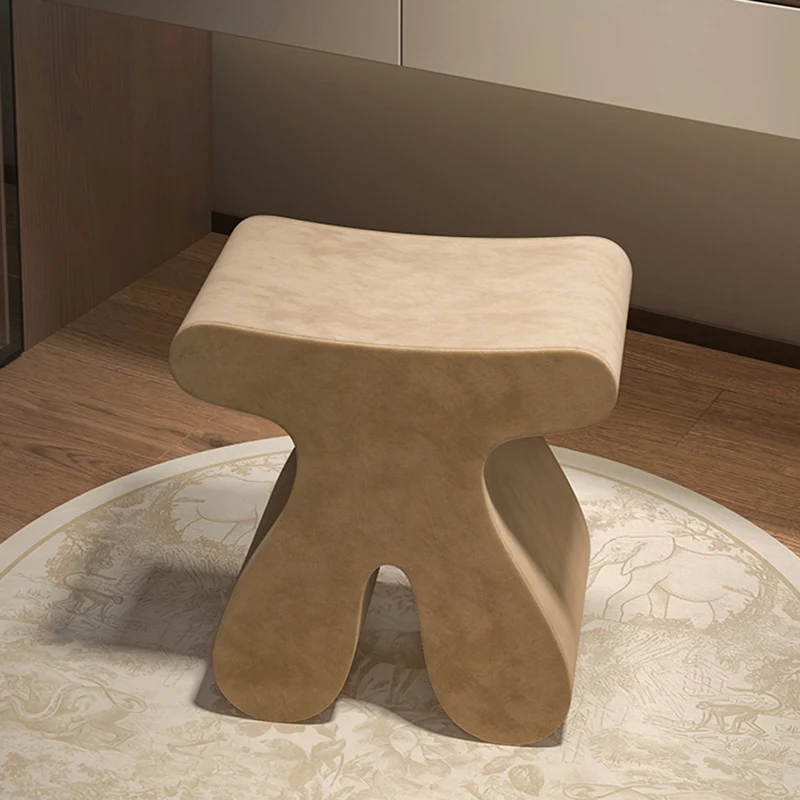 Modern Minimalist Plywood & Velvet Sculptural Rounded Low Stool For Bedroom