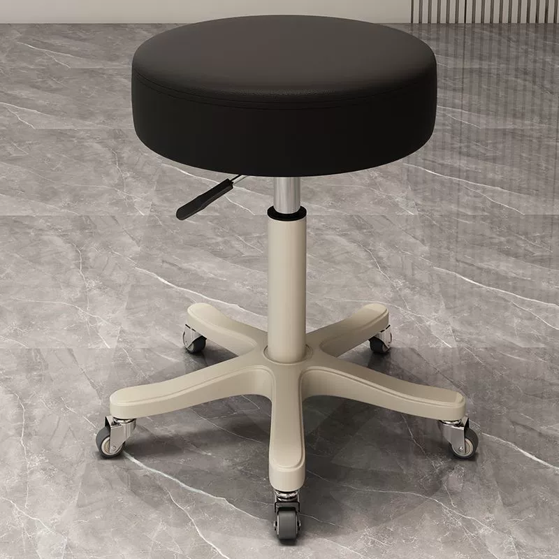 Modern Minimalist PU Leather PP Nylon Round Stool With Adjustable Height, Swivel & Wheels For Living Room & Bedroom