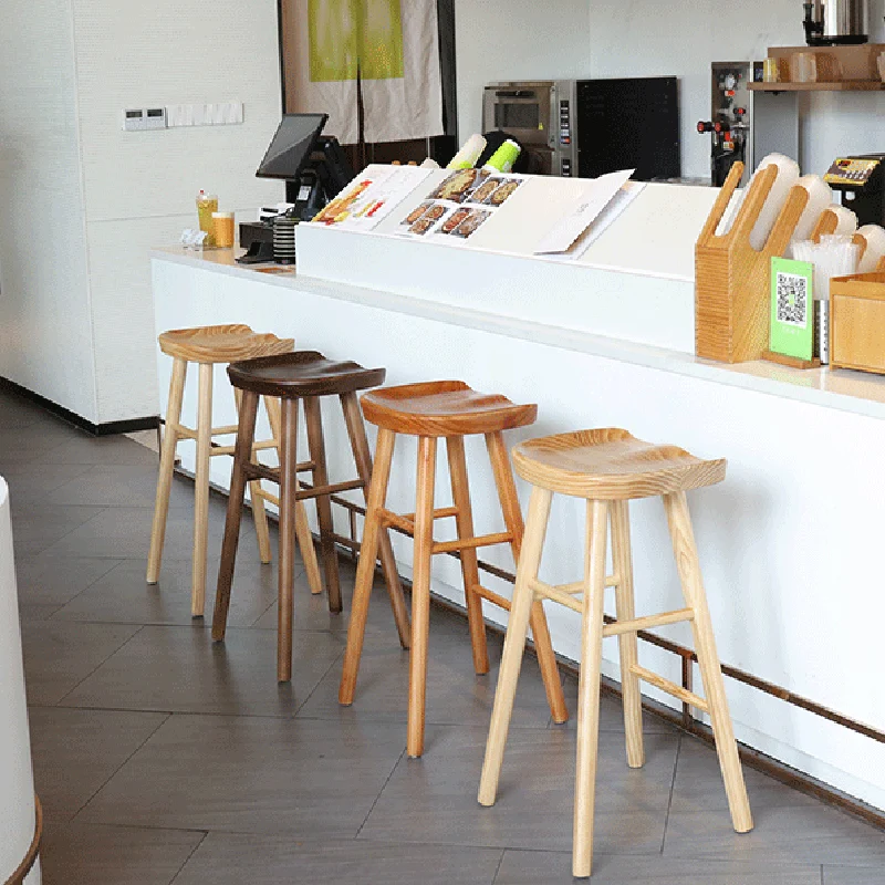 Modern Minimalist Solid Wood Ergonomic Bar Stool With Footrest For Dining Room