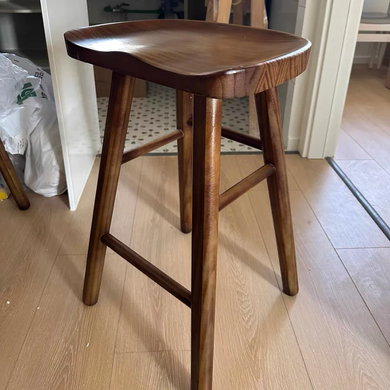 Modern Minimalist Solid Wood Ergonomic Bar Stool With Footrest For Dining Room