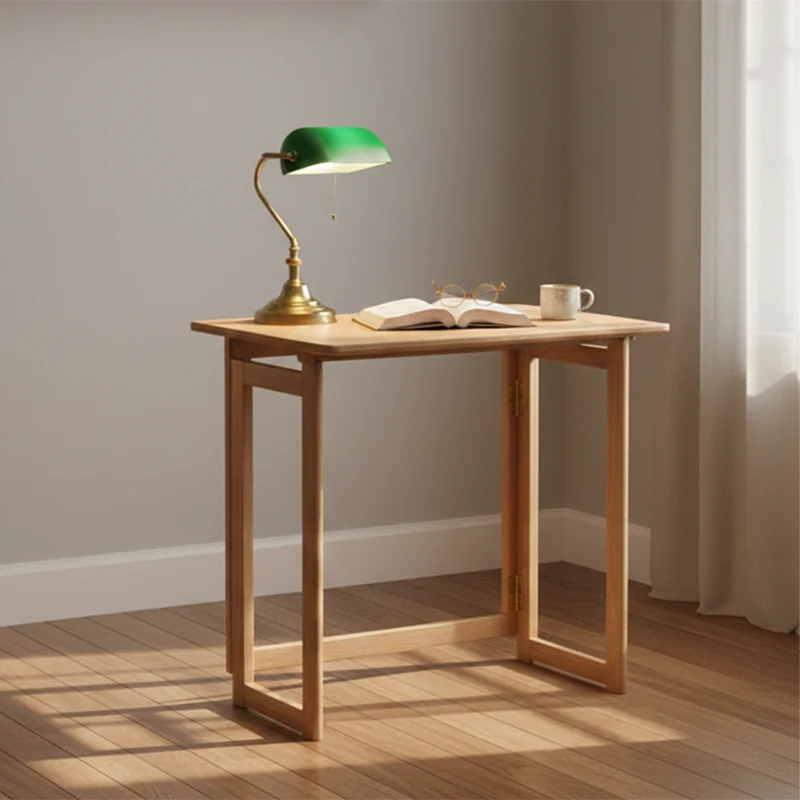 Modern Minimalist Rectangular Red Oak Wood Foldable Desk 1-Tier Storage For Home Office