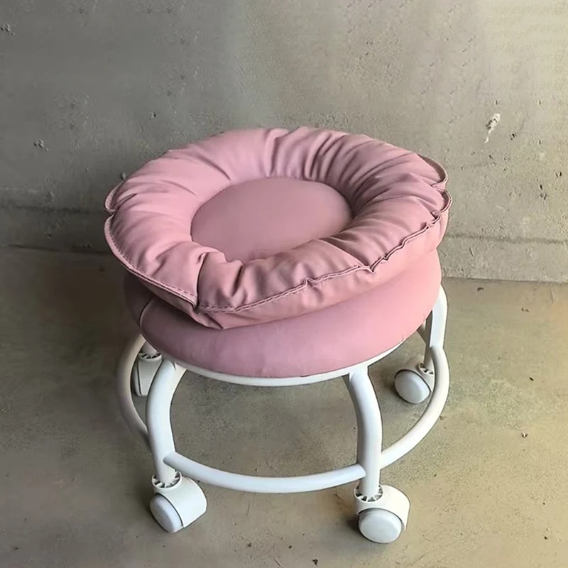 Modern Minimalist Round Faux Nappa Leather Plastic Movable Low Stool For Living Room