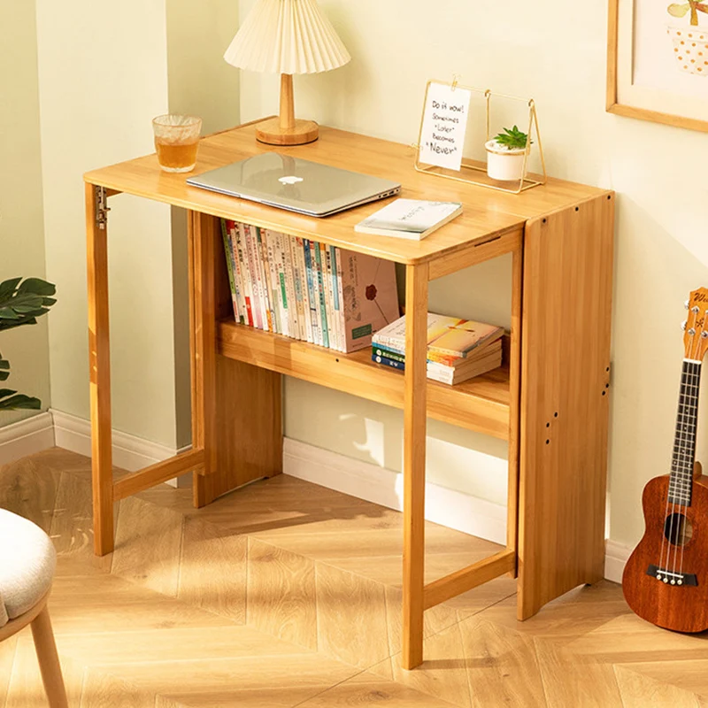 Modern Minimalist Rectangular Nan Bamboo Foldable Desk 2-Layer For Home Office