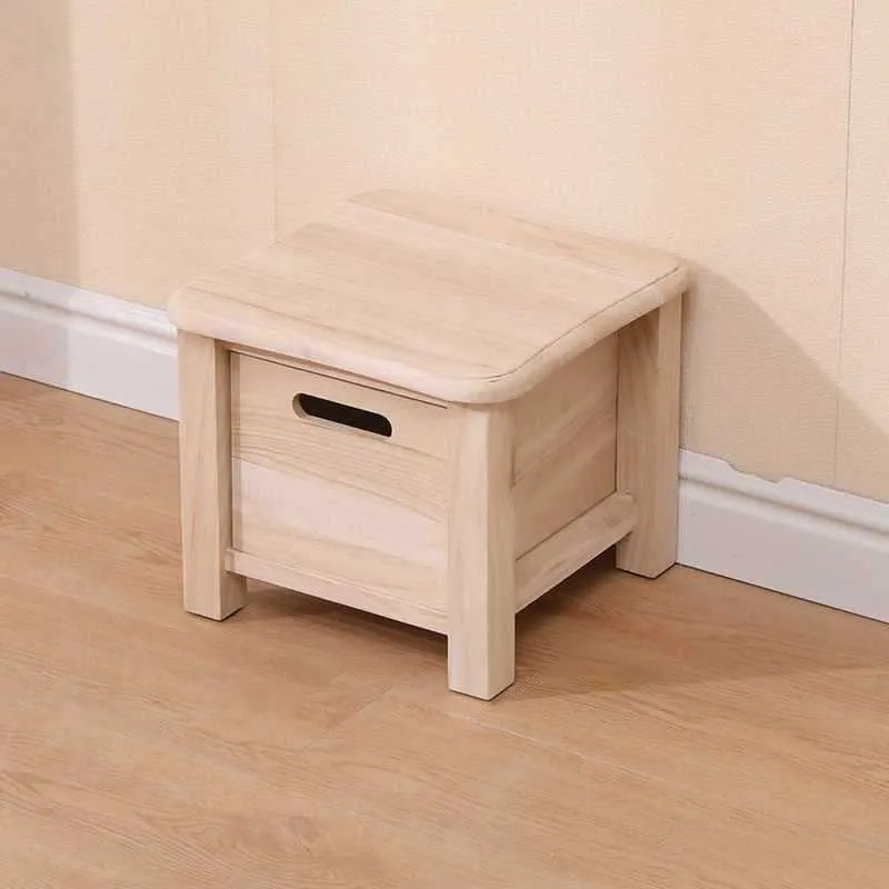 Modern Minimalist Square Paulownia Wood Lightweight Low Stool Backless Armless For Hallway & Entryway