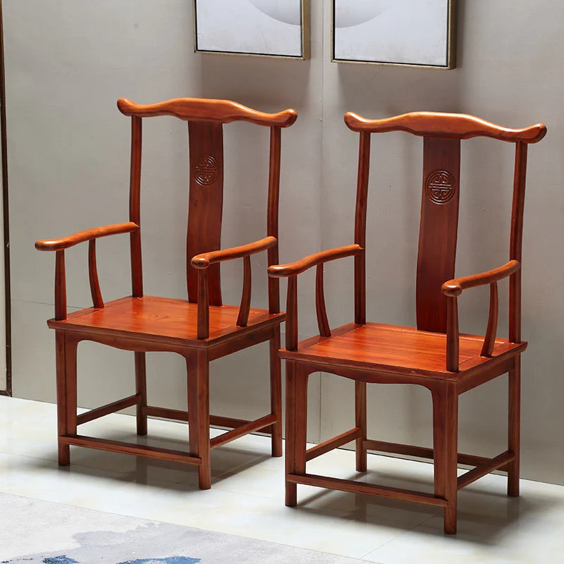 Traditional Chinese Rubberwood Plywood Official's Hat Dining Chair Armrest For Dining Room