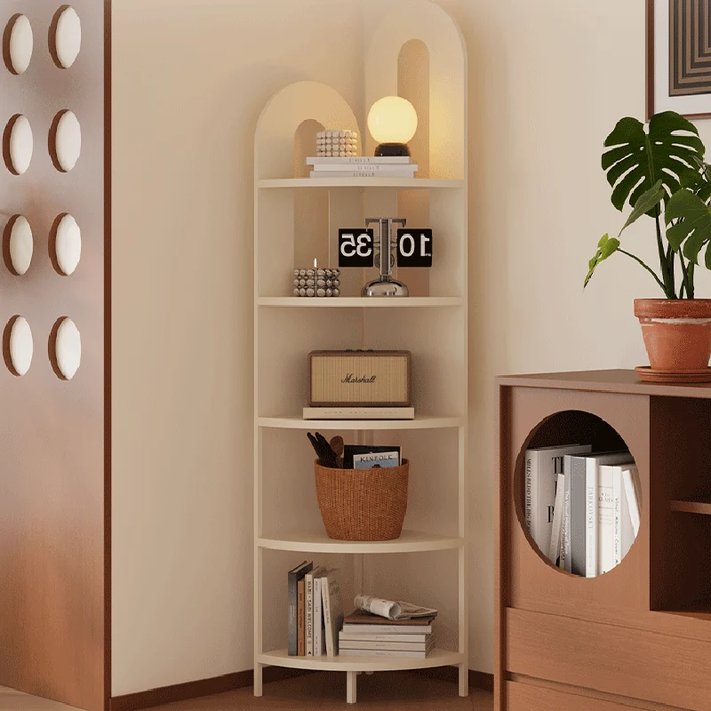 Traditional French Arched Fan-Shaped Iron Floor-Standing Corner Storage Shelf 5-Tier For Living Room