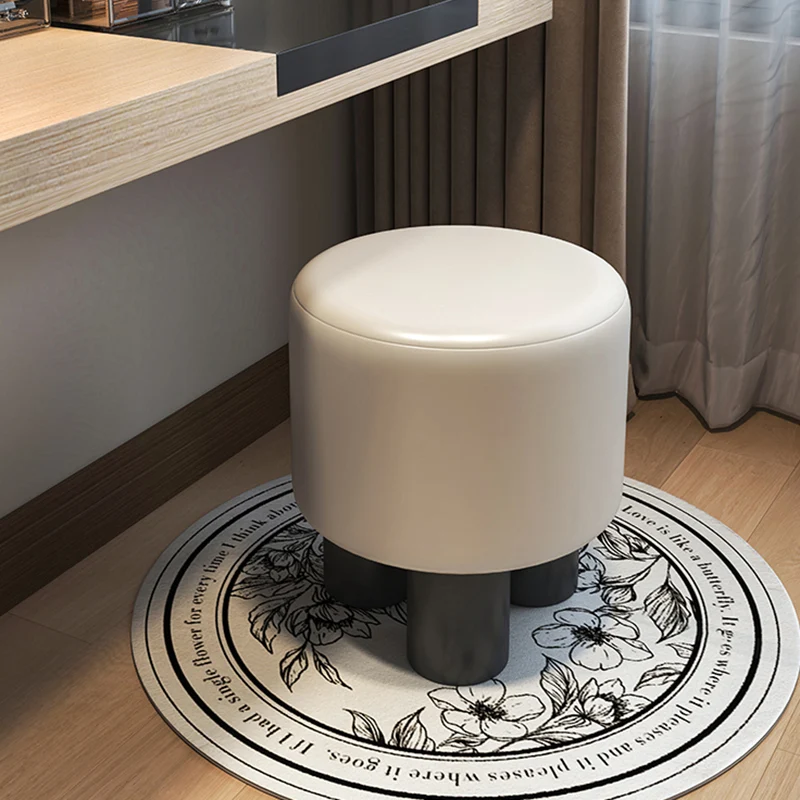 Modern Minimalist PP PU Leather Velvet Sherpa Fabric Soft-Edge Three-Leg Vanity Stool For Bedroom