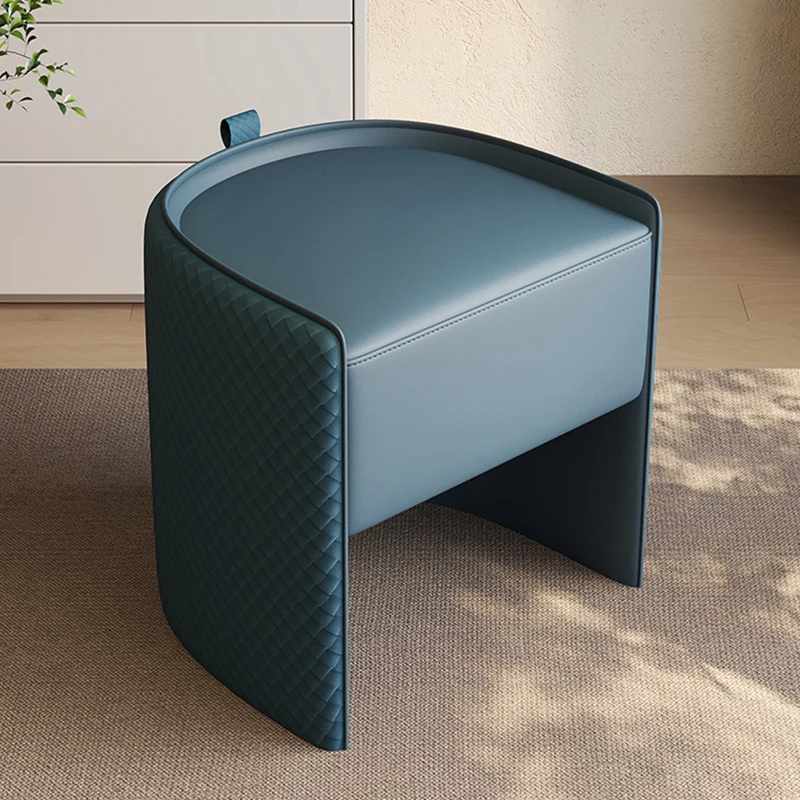 Modern Luxury Solid Wood & Microfiber Leather & Genuine Leather & Plywood Vanity Stool With Floating Base & Pull Handle For Bedroom