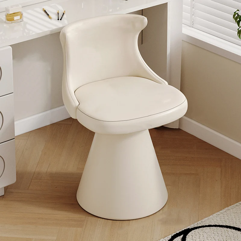 Modern Luxury Solid Wood Plywood Faux Leather Chenille Swivel Vanity Stool With Wraparound Backrest For Bedroom