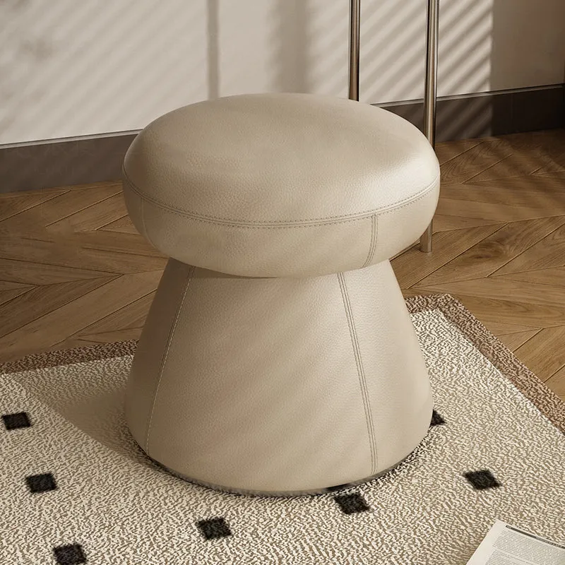 Modern Minimalist Solid Wood & Plywood Microfiber Leather Mushroom-Shaped Round Vanity Stool With Swivel For Bedroom