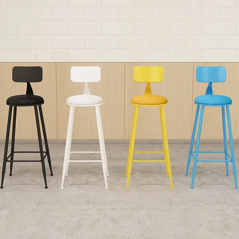 Modern Minimalist Round PU Leather Galvanized Steel Bar Stool Backrest Armless For Dining Room & Kitchen