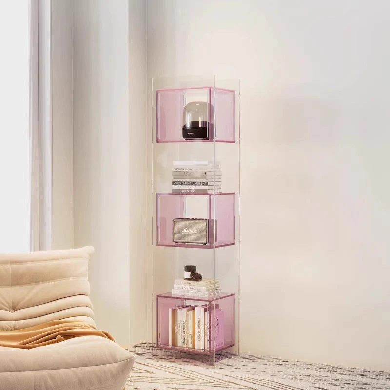 Modern Minimalist Acrylic Rectangular Storage Shelf - 5 Tiers Open Display Bookcase For Living Room & Home Office