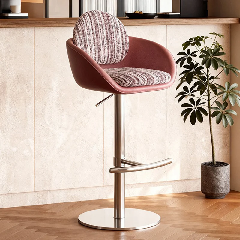 Traditional Vintage Round Solid Pine Wood Stainless Steel Cotton Linen Backrest Armrest Bar Stool For Kitchen & Dining Room
