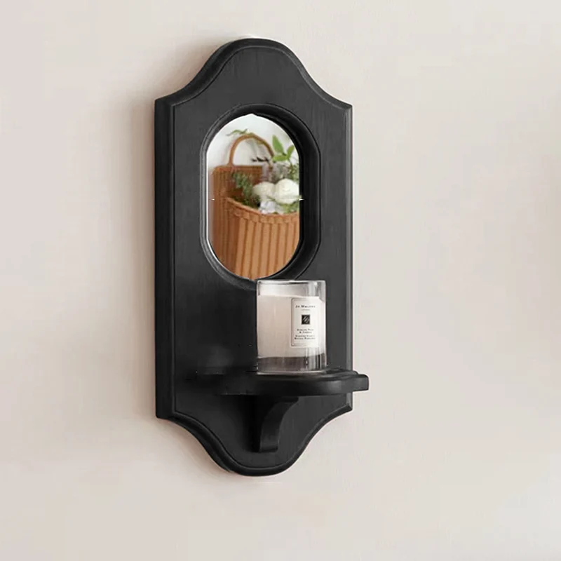 Traditional Vintage Rectangular Solid Wood Fiber Plywood Glass Decorative Small Wall Mirror For Living Room & Entryways