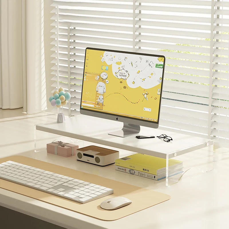 Modern Minimalist Rectangular Medium-Density Fiberboard Acrylic Desktop Storage Shelf 1/2/3-Tier For Study & Bedroom