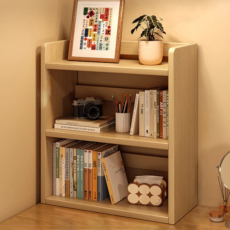 Contemporary Scandinavian Rectangular Veneered Plywood Desktop Storage Shelf 3-Tier For Study & Bedroom