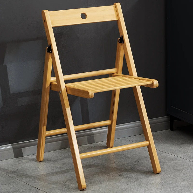 Traditional Chinese Rectangular Triangular Bamboo Folding Dining Chair Backrest Armless For Dining Room & Kitchen