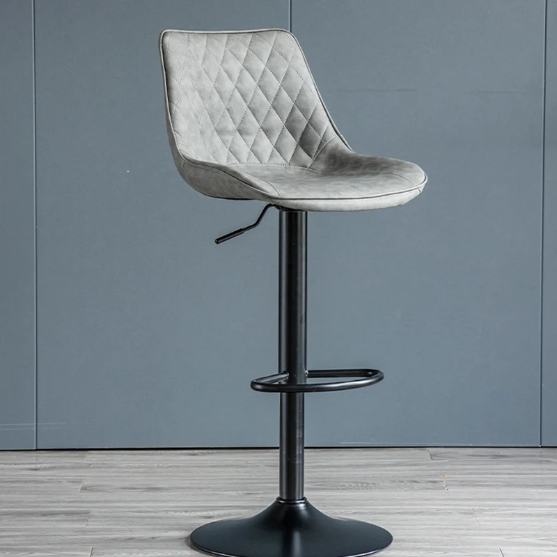 Modern Minimalist Curved Cylindrical PU Leather Iron Swivel Bar Stool Backrest Armless For Dining Room & Kitchen