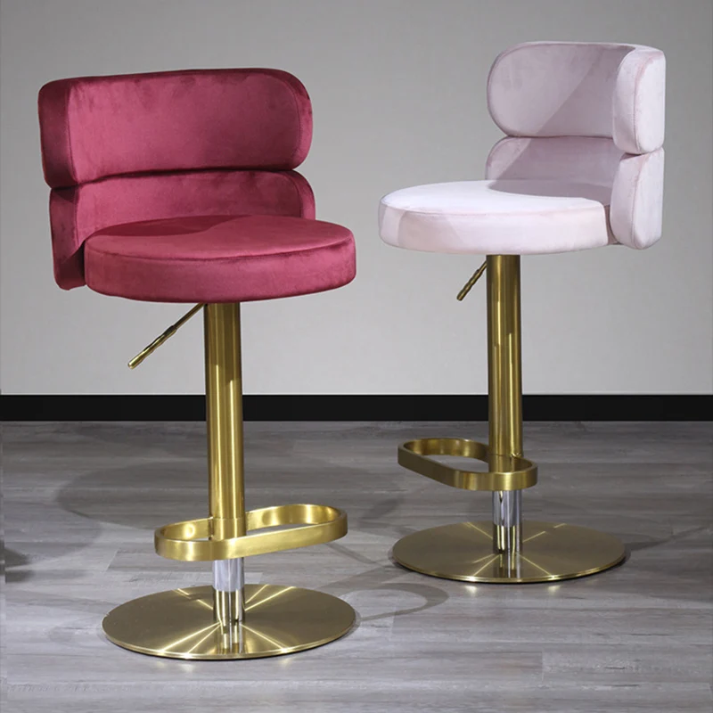 Contemporary Luxury Curved Rectangular Stainless Steel Velvet Bar Stool Backrest Armless For Dining Room & Kitchen