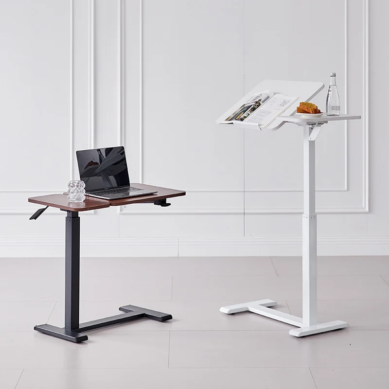 Modern Minimalist Rectangular Medium Density Fiberboard Iron Height-Adjustable Mobile Desk 1-Tier For Home Office