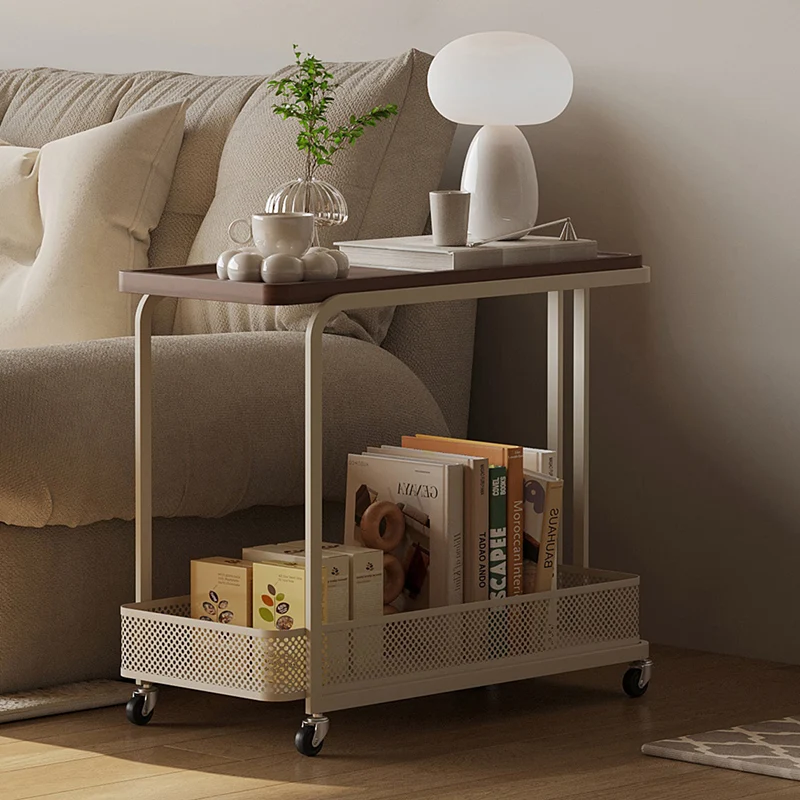 Modern Minimalist Rectangular Fiberboard Iron Movable End Table 2-Tier For Living Room