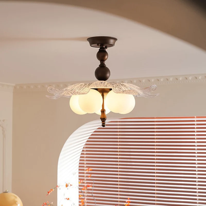 Contemporary Retro Iron Acrylic Glass Bud-Shaped 5-Light Semi-Flush Mount Ceiling Light For Living Room
