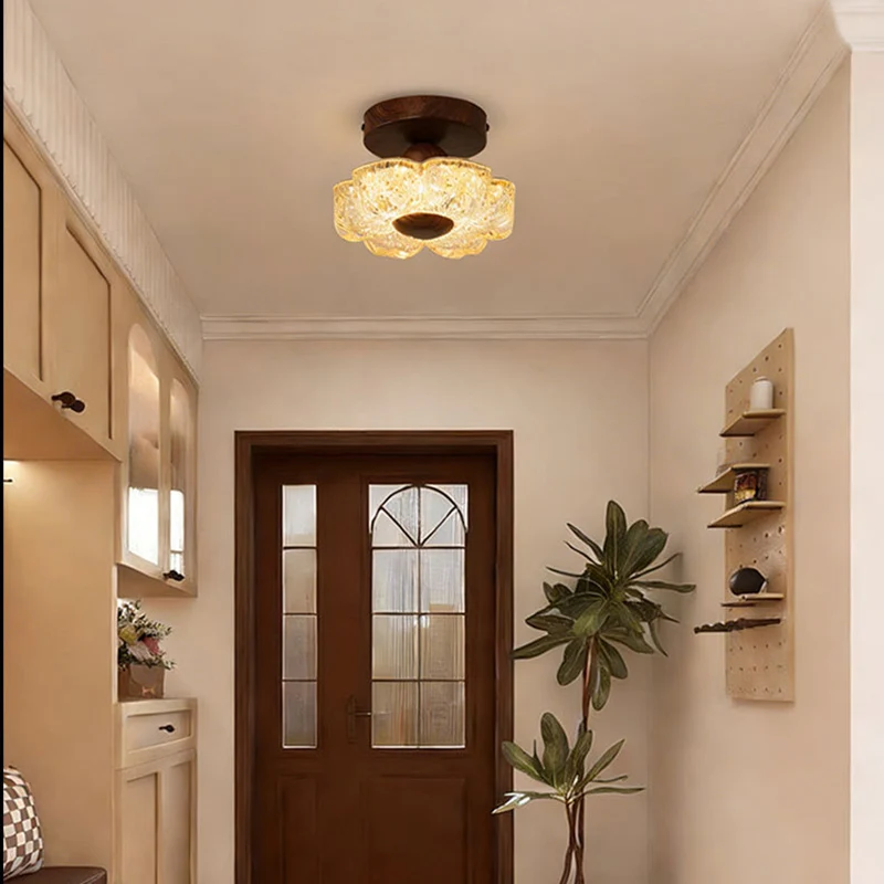 Traditional French Iron Resin Petal-Shaped LED Semi-Flush Mount Ceiling Light For Hallway & Entryway