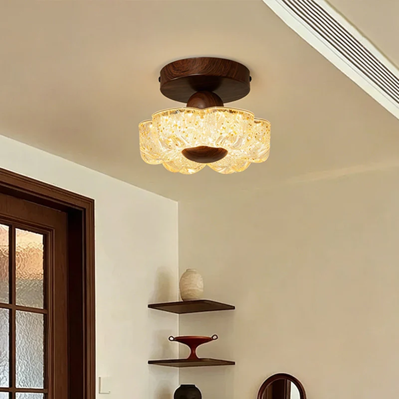 Traditional French Iron Resin Petal-Shaped LED Semi-Flush Mount Ceiling Light For Hallway & Entryway