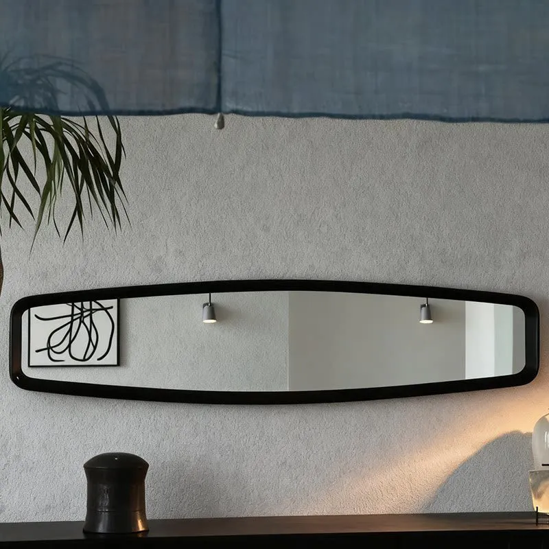 Contemporary Retro MDF & Glass Rounded-Corner Long Wall Mirror For Living Room
