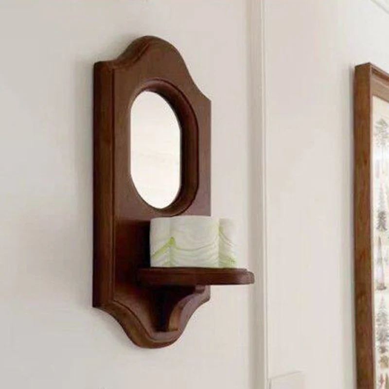 Traditional French Plywood & Glass Wall Mirror With Display Shelf For Living Room Bedroom