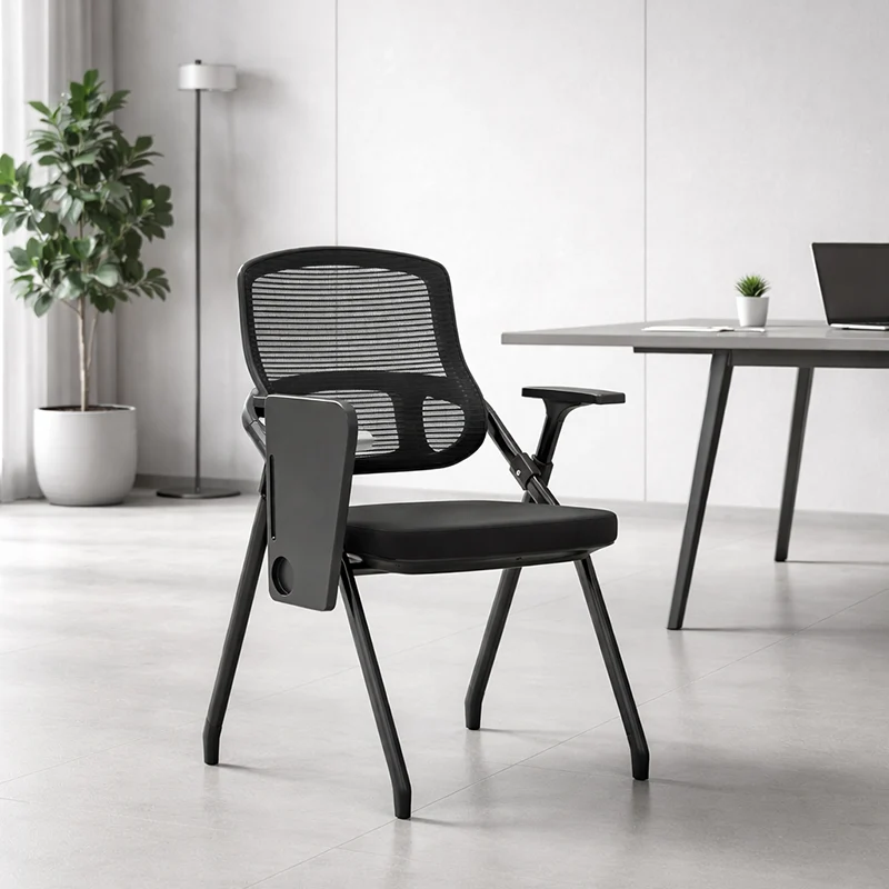 Modern Foldable Ergonomic Conference Room Seating Mesh Office Chair - Heavy Duty Training Chair With Stackable Writing Tablet For Home Office