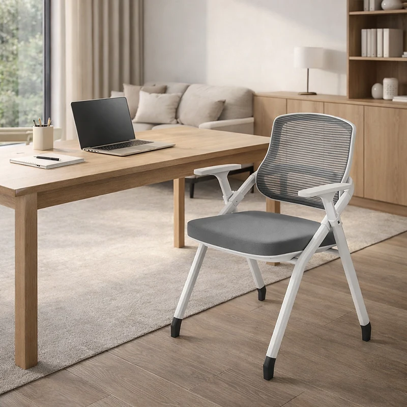 Modern Folding Ergonomic Mesh Desk Chair - Rectangular Stackable Conference Chair Space Saving Design For Home Office