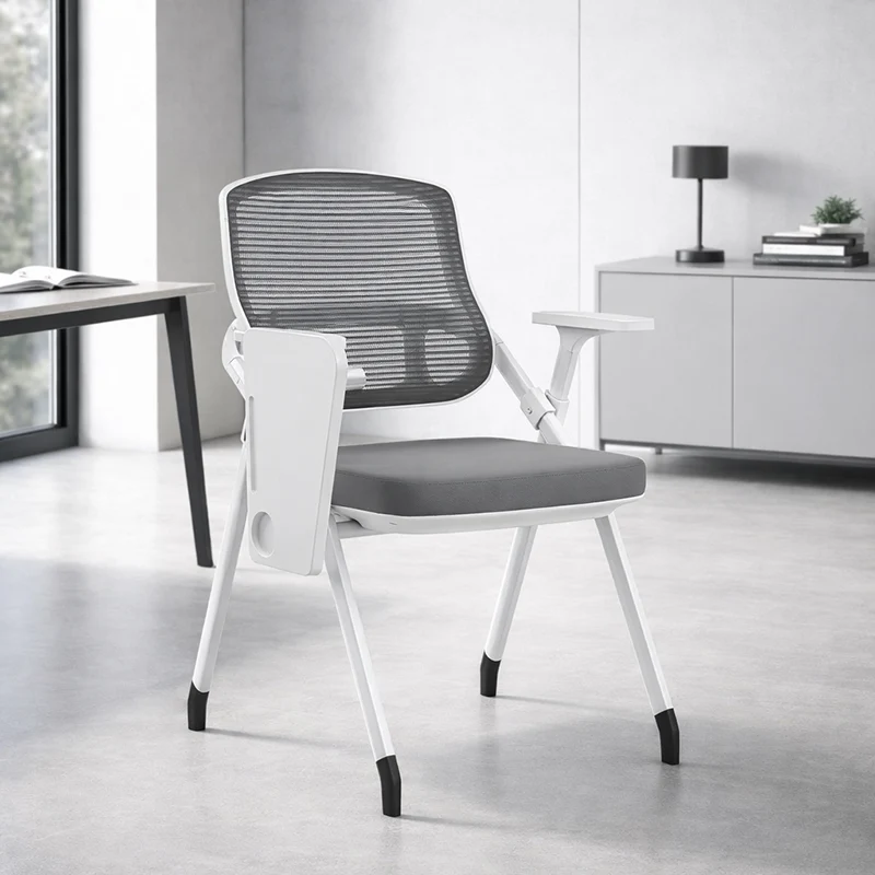 Modern Multi-Functional Mesh Conference Training Chair - Rectangular Foldable Ergonomic Office Chair With Stackable Writing Board For Home Office