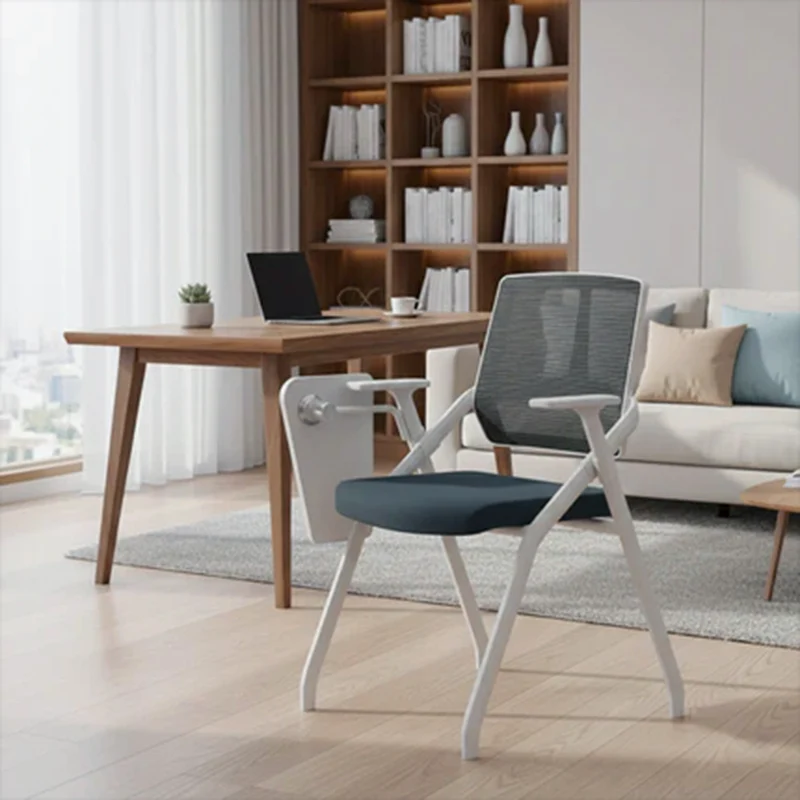 Modern Professional Ergonomic Space-Saving Mesh Office Chair - Rectangle Training Chair With Foldable Writing Tablet For Home Office