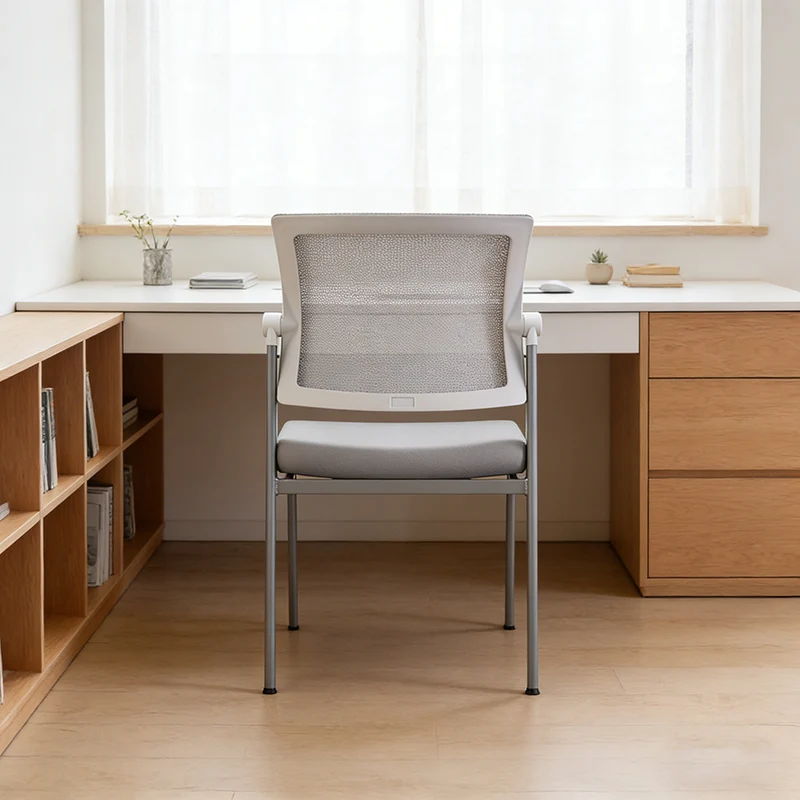 Modern Ergonomic White & Gray Mesh Office Chair - Professional Meeting & Guest Seating With Heavy-Duty Steel Base Desk Chair For Home Office