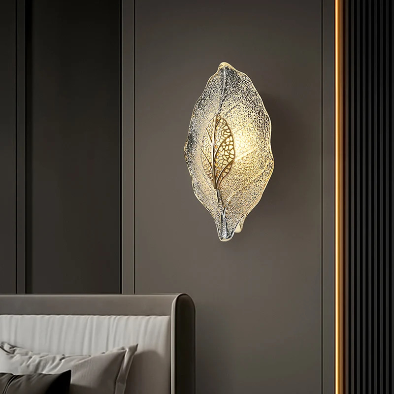 Modern Luxury Aluminum Carbon Steel Leaf Glass 1/3/5-Light Wall Sconce Lamp For Living Room & Bedroom