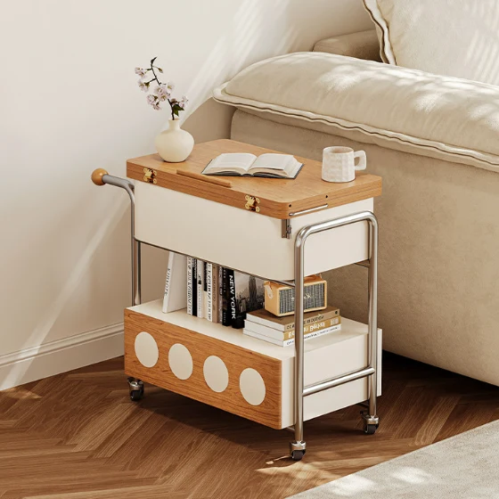 Traditional French Iron MDF Plywood Rectangular End Table 1-Drawer Movable For Living Room