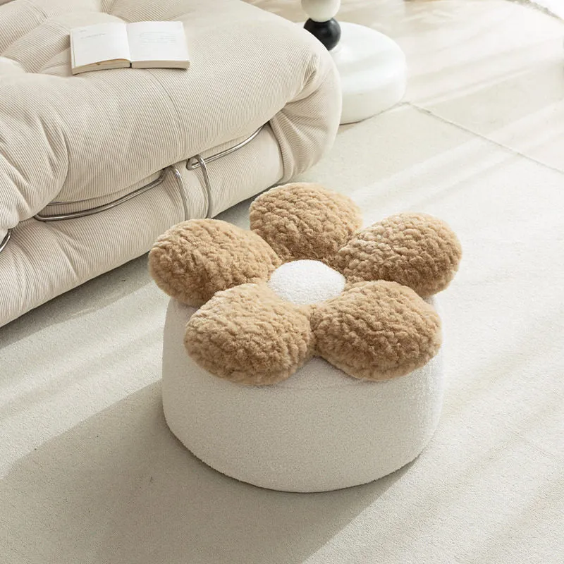 Contemporary Nordic Soft Teddy Fleece EPP Beads Petal Removable & Washable Design Low Stool Backless Armless For Living Room