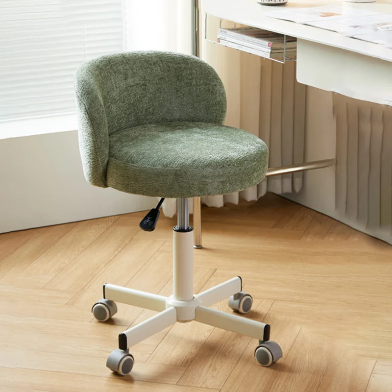 Contemporary Nordic Chenille Cat Scratch Leather Solid Plywood Sponge Steel Arc Liftable Rotatable Vanity Stool Backrest Armless For Bedroom