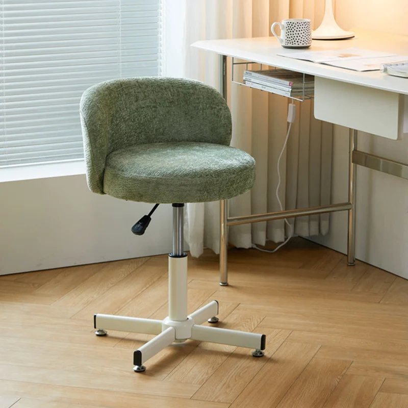 Contemporary Nordic Chenille Cat Scratch Leather Solid Plywood Sponge Steel Arc Liftable Rotatable Vanity Stool Backrest Armless For Bedroom
