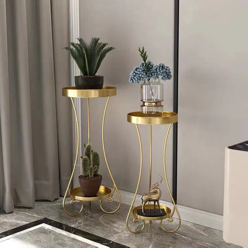 Modern Minimalist Iron Round End Table 2-Tier For Living Room