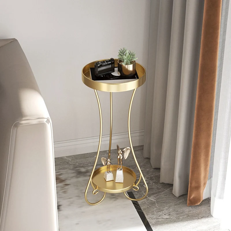 Modern Minimalist Iron Round End Table 2-Tier For Living Room
