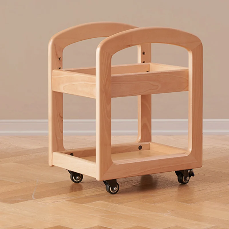 Modern Minimalist Birch Wood Paulownia Wood Curved Edge Rectangular Movable Storage Shelf 2-Tier For Living Room