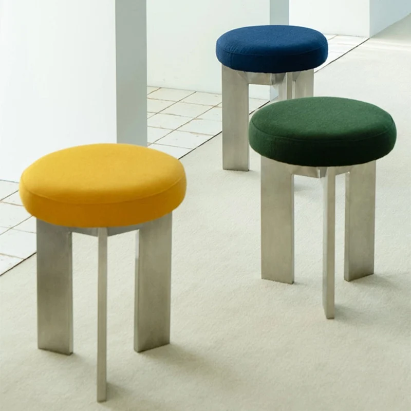 Contemporary Industrial Cotton Linen Stainless Steel Sponge Round Lightweight Dining Chair Backless Armless For Dining Room